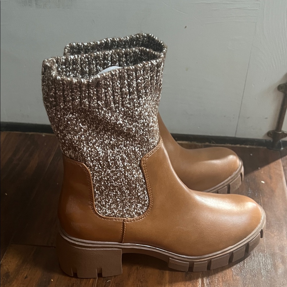 Universal Thread Brown And Knit Ankle Booties - image 1